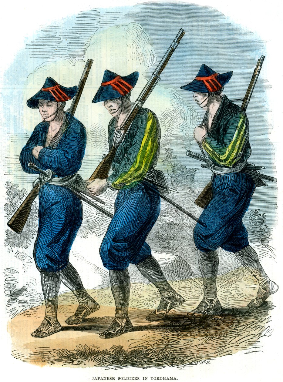 Soldados japoneses em Yokohama, Japão, 1865 de Unbekannt