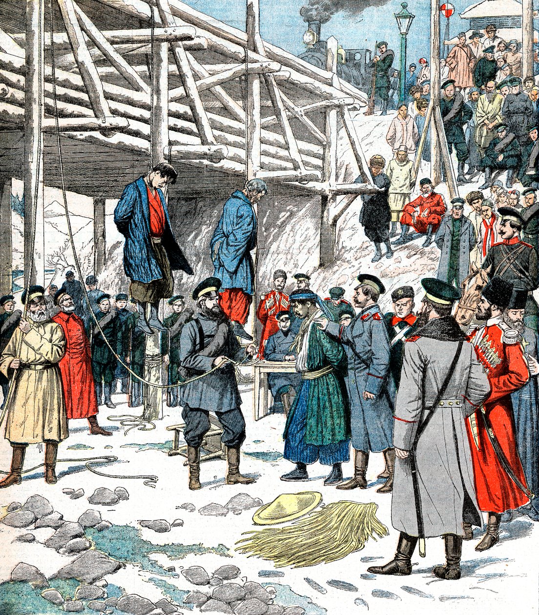 Espiões japoneses sendo enforcados, Guerra Russo-Japonesa, 1904-5 de Unbekannt