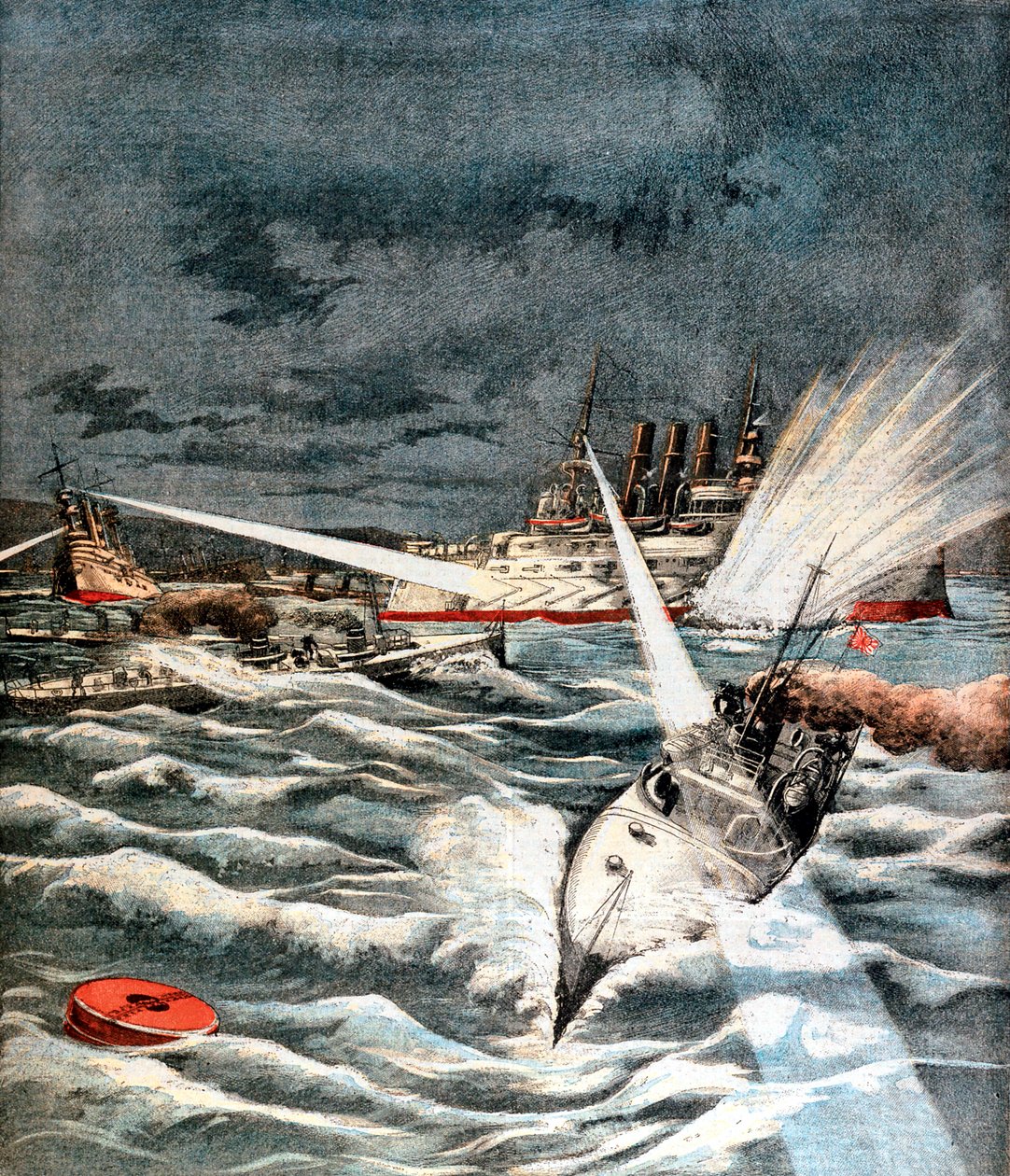 Barcos de torpedo japoneses fazendo ataque surpresa, Guerra Russo-Japonesa, 1904 de Unbekannt