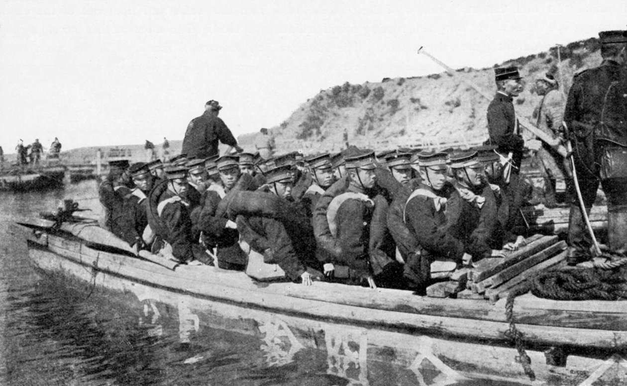Tropas japonesas que desembarcam em Chinnampo, Guerra Russo-Japonesa, 1904 de Unbekannt