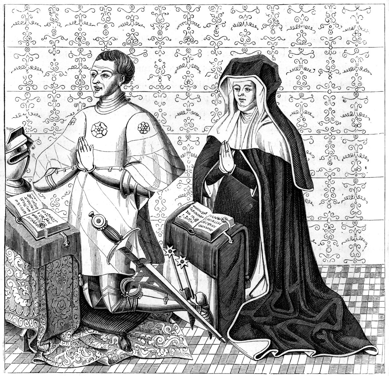 Jean Jouvenel des Ursins, sua esposa, Michelle de Vitry, orando, no século 14 ou 15, 1849 de Unbekannt