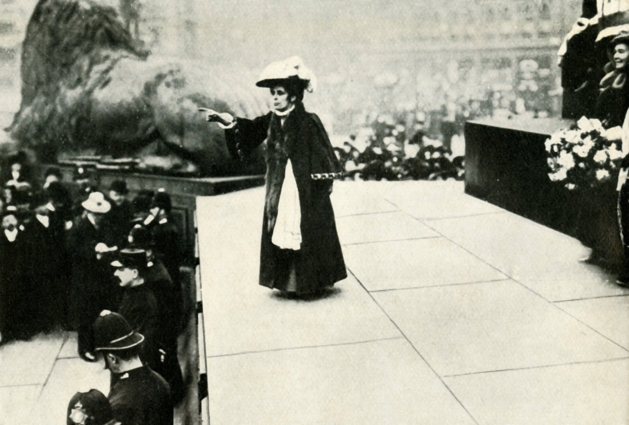Jennie Baines falando na Trafalgar Square, 1908, 1947. de Unbekannt