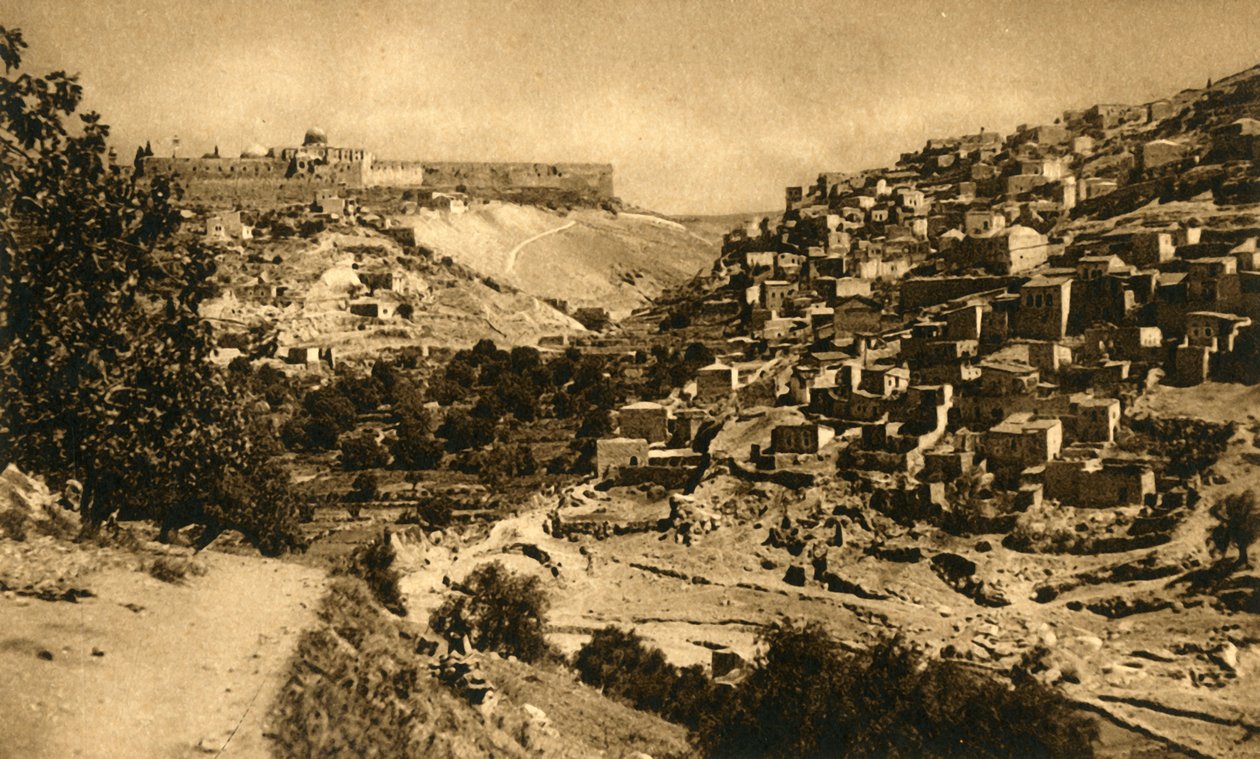 Jerusalém - vale de Cedrom, Siloão e muralha da cidade, c1918-c1939. de Unbekannt
