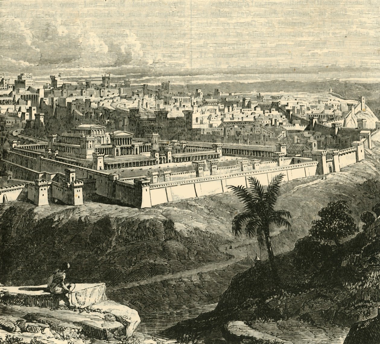 Jerusalém na época de Jesus Cristo, mostrando o templo restaurado por Herodes, o Grande, 1890. de Unbekannt