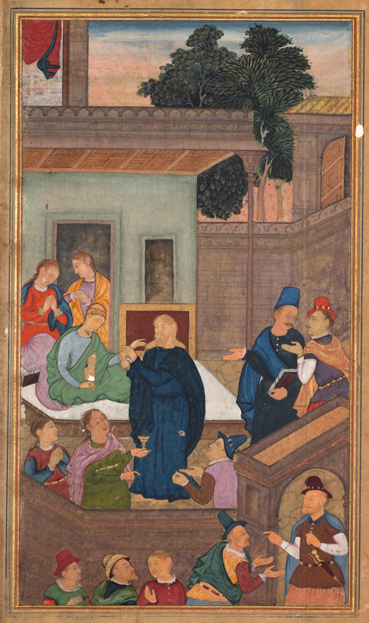 Jesus levanta a filha de Jairo dos mortos, de um espelho da santidade Mirat al-quds ..., 1602-16 de Unbekannt