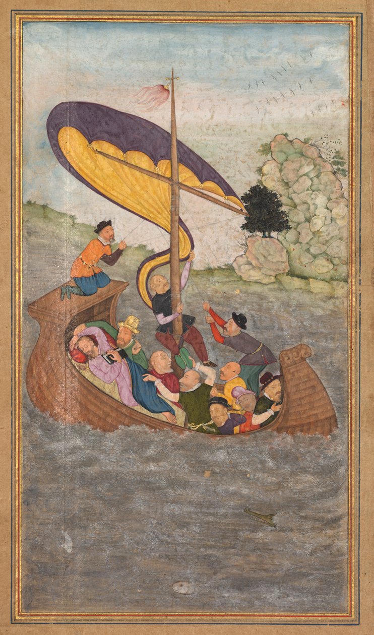 Jesus sendo despertado durante uma tempestade no mar da Galiléia, de um Mirat al-quds ..., 1602-1604. de Unbekannt