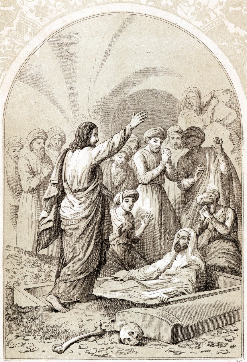 Jesus levantando Lázaro da tumba, c1880 de Unbekannt