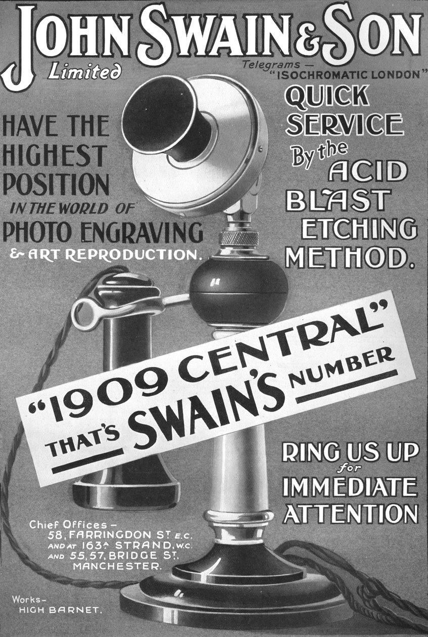 Anúncio de John Swain & Son Limited, 1907 de Unbekannt