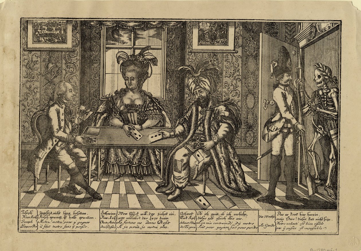 José II, Catarina, a Grande e Sultão Abdul Hamid I jogando cartas, c. 1780 de Unbekannt