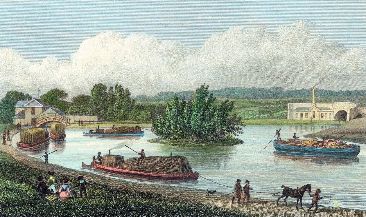 Junção do canal Regents na bacia de Paddington, Londres, 1828 de Unbekannt
