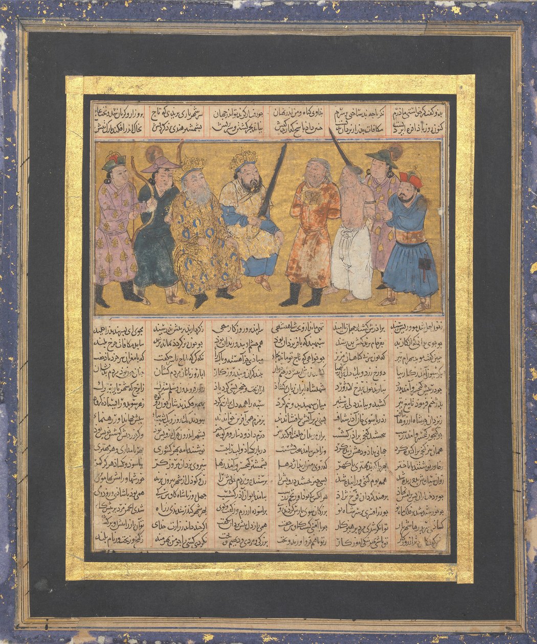 Kai Khusrau entronizado segurando uma espada, fólio do primeiro pequeno Shahnama..., ca. 1300-30. de Unbekannt