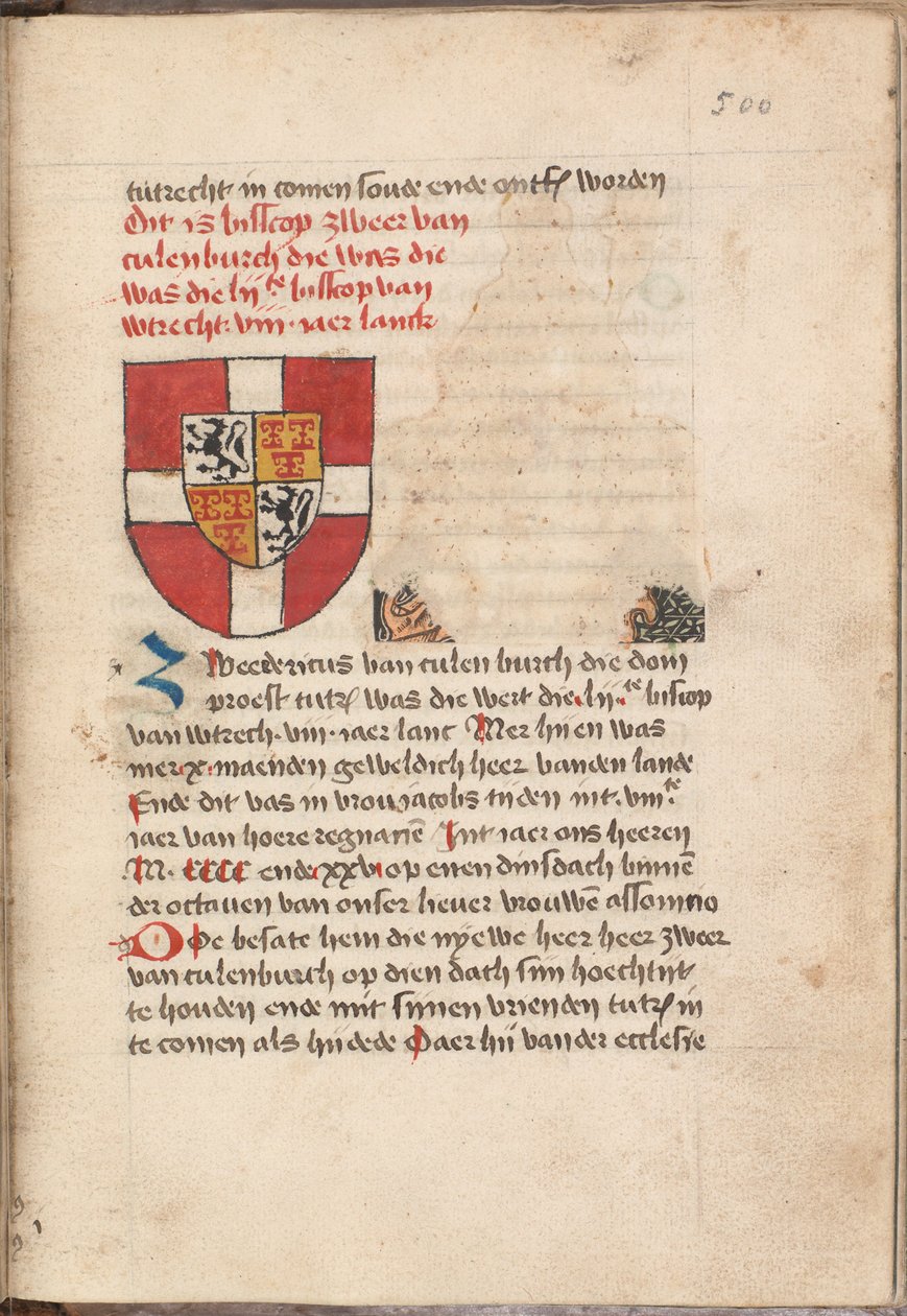 Kattendijkekroniek - Die historie of die cronicke van Hollant, van Zeelant ende van Vrieslant ende van den stichte van Uutrecht ende van veel landen die men hierna nomen sal - KB KW 1900 A 008, fólio 500r de Unbekannt