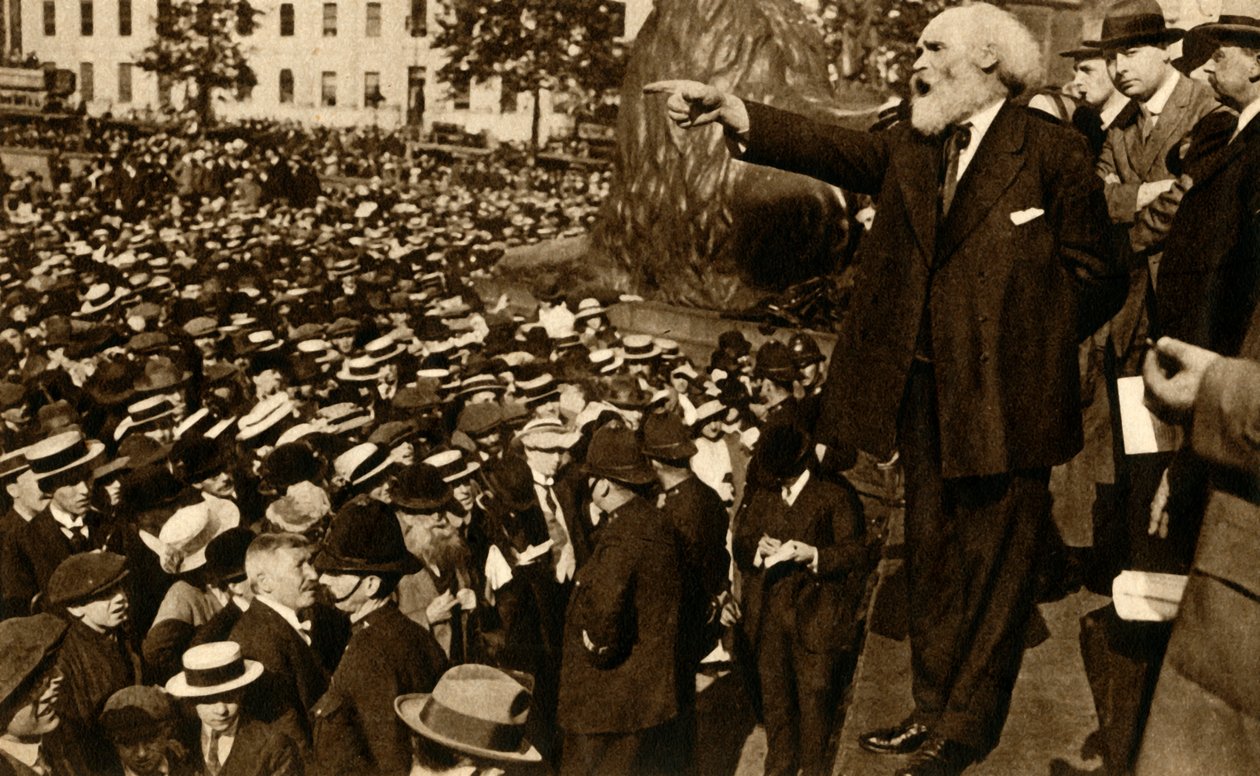 Keir Hardie discursa em Trafalgar Square, Londres, 2 de agosto de 1914, 1933. de Unbekannt