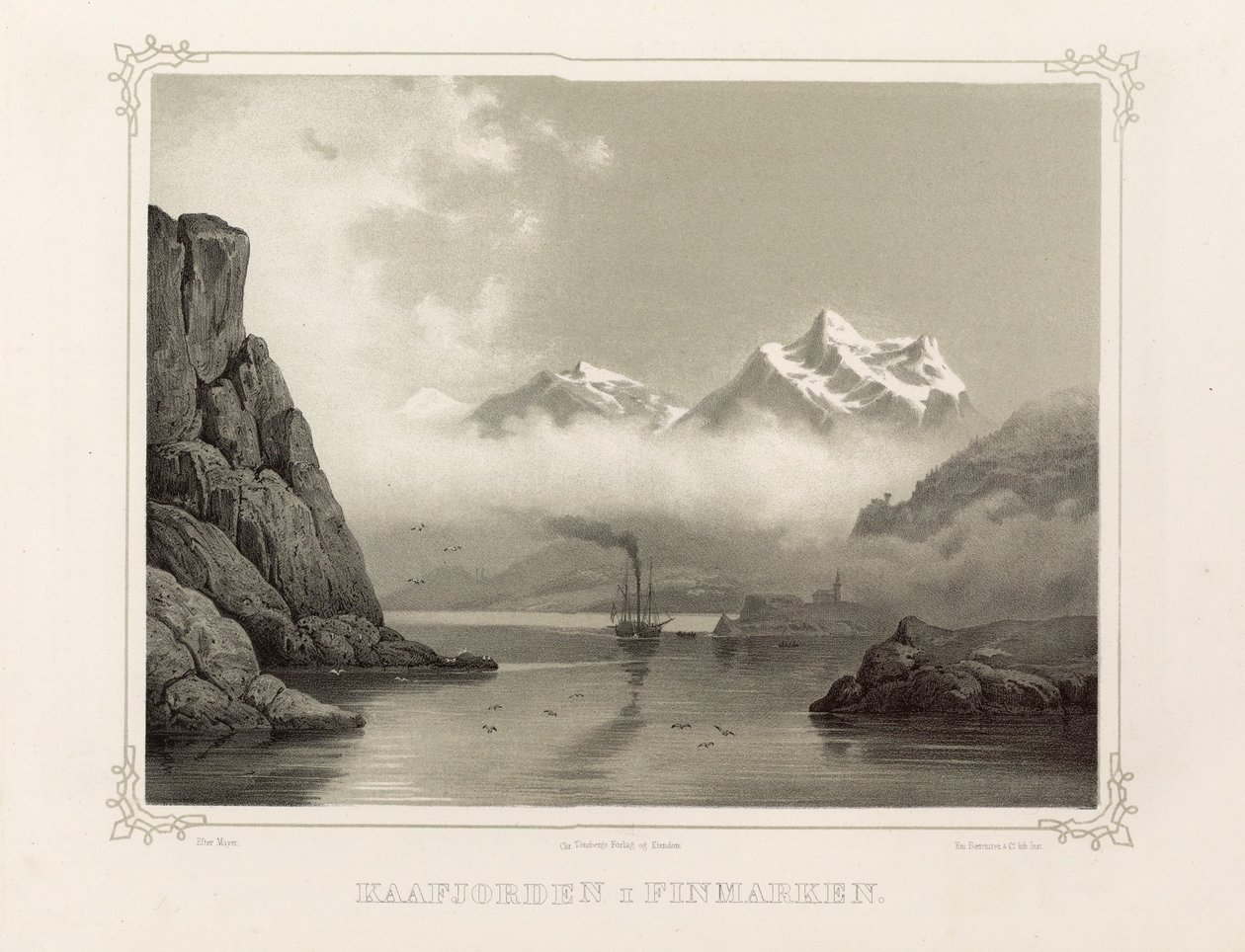 Kåfjord em Finmark. Ilustração retirada do livro Noruega representada por desenhos de Asbjørnsen, P.Chr. Publicado por Chr. Tønsberg (Noruega 1848) de Unbekannt