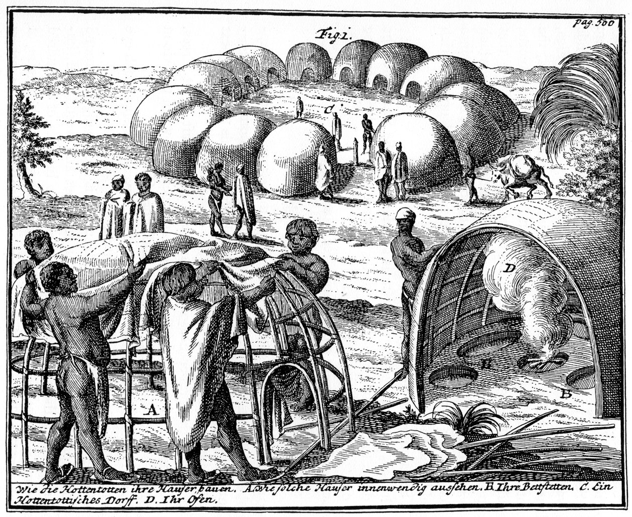 Khoikhoi cabanas e kraal, África do Sul, 1931 de Unbekannt