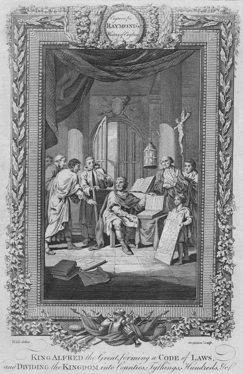 Rei Alfred, o Grande, formando um Código de Leis e dividindo o Reino em condados, c1787 de Unbekannt