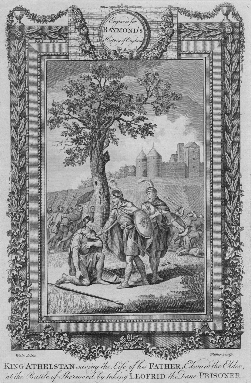 Rei Athelstan salvando a vida de seu pai, Edward, o Velho, na Batalha de Sherwood, c1787 de Unbekannt