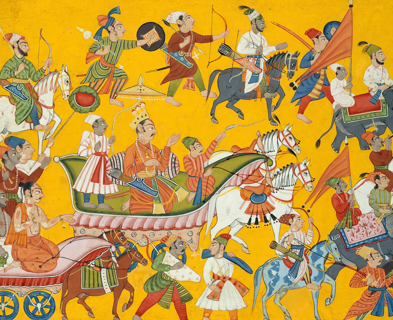 Rei Dasaratha e sua comitiva seguem para o casamento de Rama: Folio do Shangri..., ca. 1690-1710. de Unbekannt
