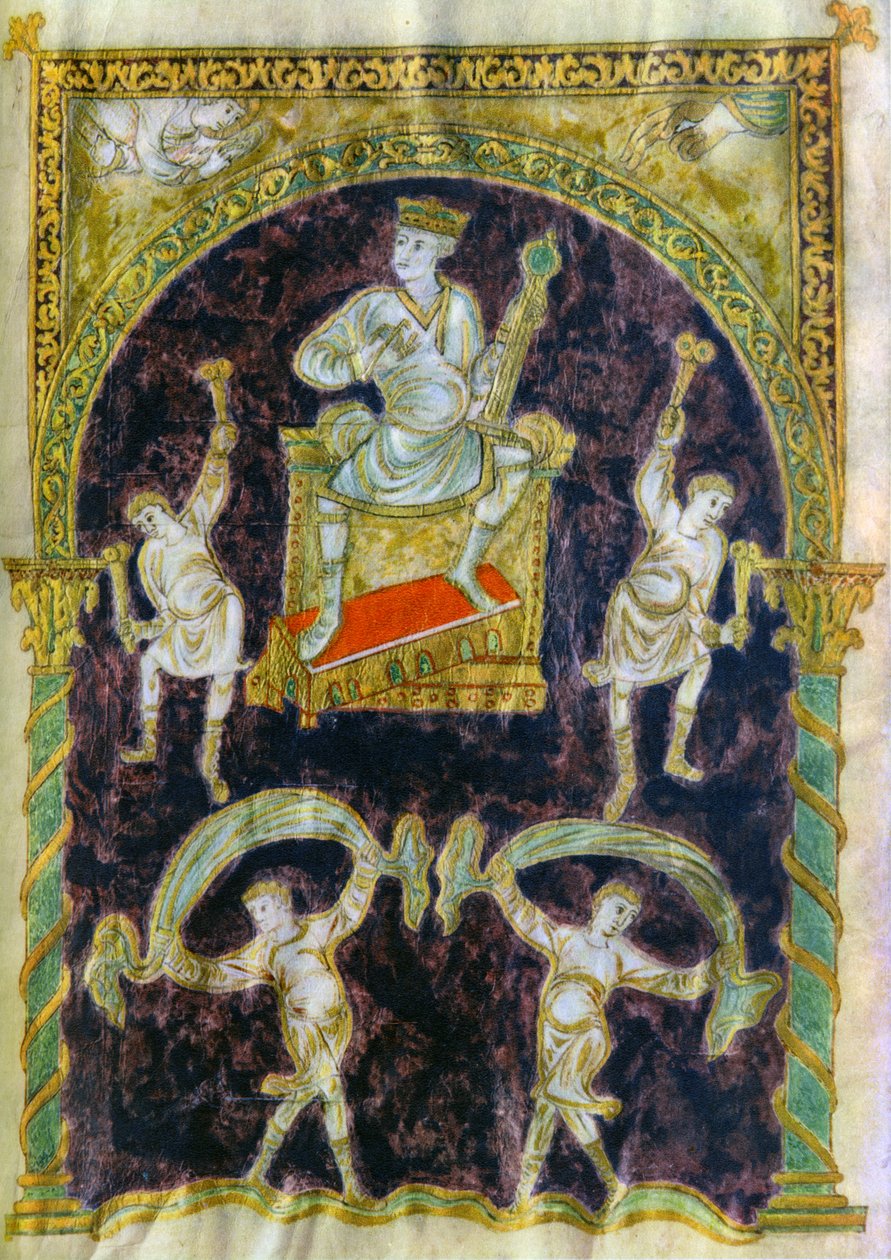 Rei Davi entronizado, dançarinos, final do século IX 890-900, Abadia de St Gall de Unbekannt