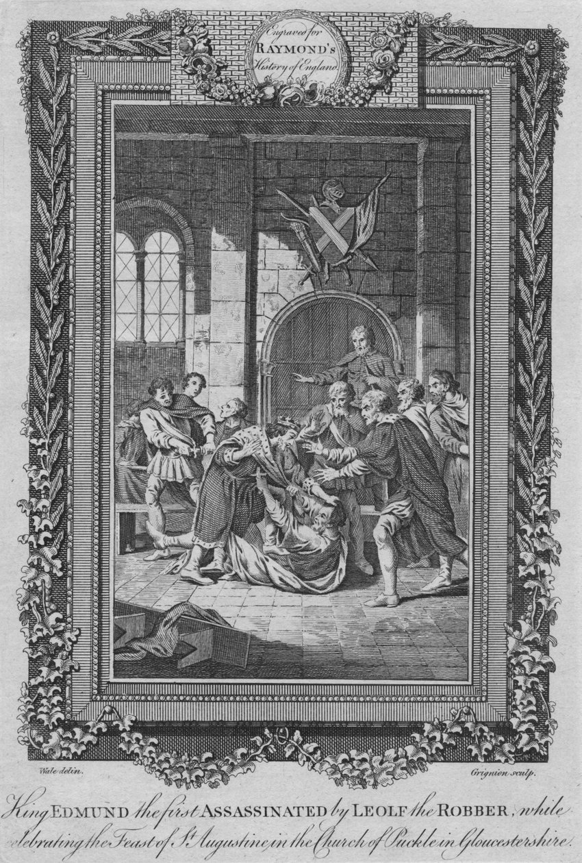 Rei Edmund o primeiro assassinado por Leolf the Robbe, c1787 de Unbekannt