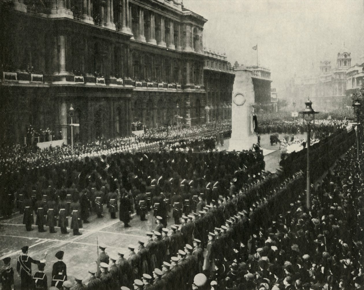 Rei George VI, participando da cerimônia do dia do armistício no Cenotaph, Whitehall, 11 de novembro de 1936, 1937. de Unbekannt