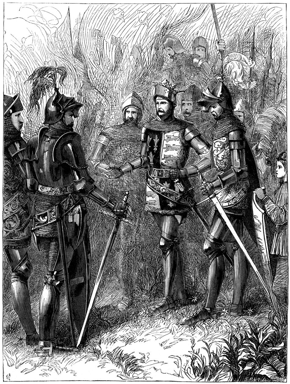 O rei Henrique V 1387-1422 e o senhor de Helly em Agincourt, 1415 de Unbekannt