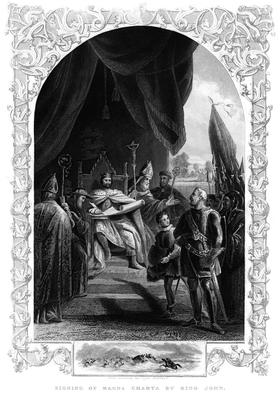 Rei João 1167-1216 assinando a Carta Magna em Runnymede, 1215 de Unbekannt