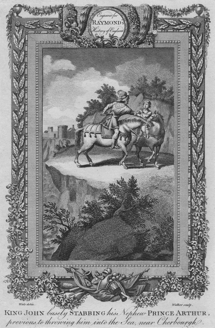 O rei João esfaqueou o seu sobrinho Príncipe Arthur, antes de jogá-lo no mar, c1787 de Unbekannt