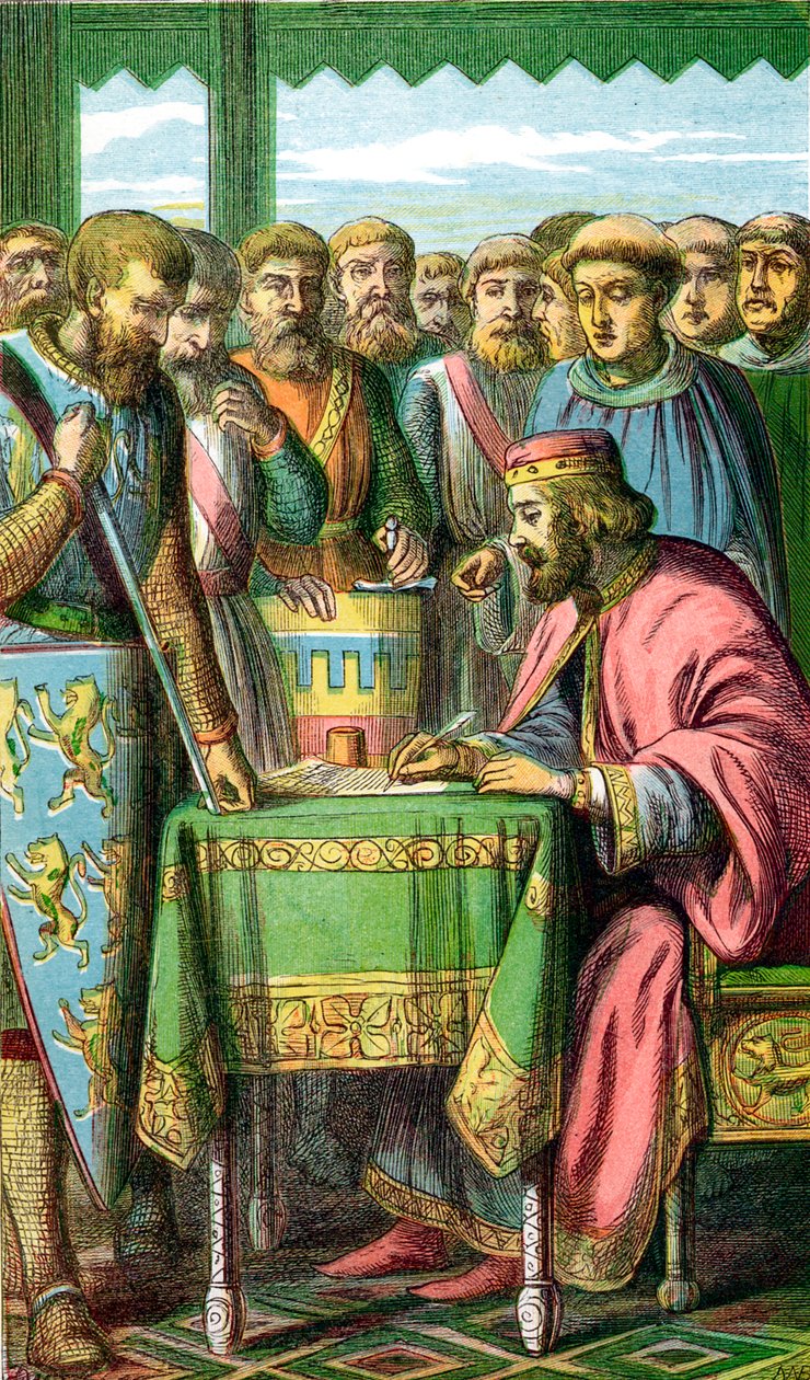 Rei João assinando a Carta Magna em Runnymede, Surrey, 15 de junho de 1215 c1860 de Unbekannt