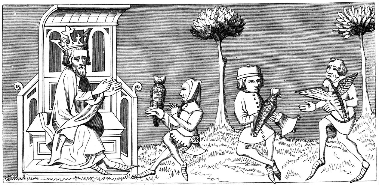Rei Modus ensinando a arte da falcoaria, século XIV 1849 de Unbekannt