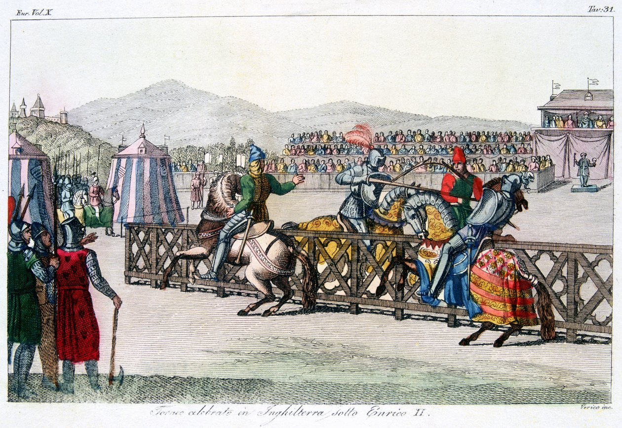 Cavaleiros que competem em um torneio, século XII, c1815 de Unbekannt