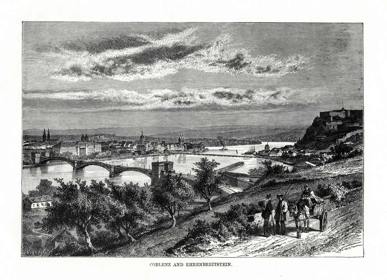 Coblença e Fortaleza Ehrenbreitstein, Alemanha, 1879 de Unbekannt