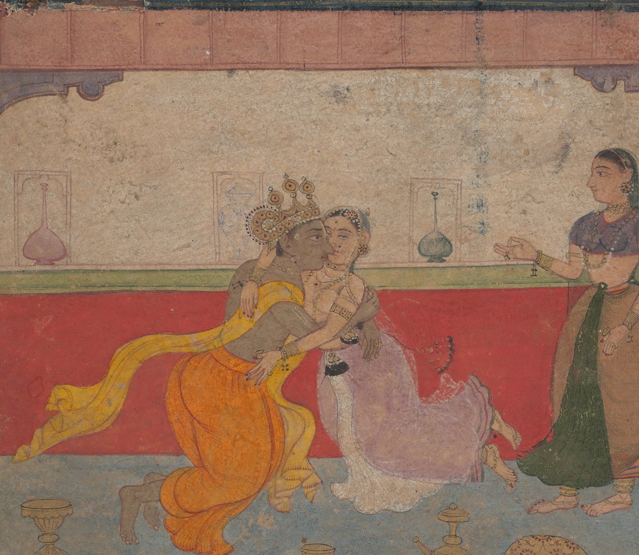 Krishna beija Radha: Página do Breviary dos amantes de Boston Rasikapriya, ca.1610. de Unbekannt