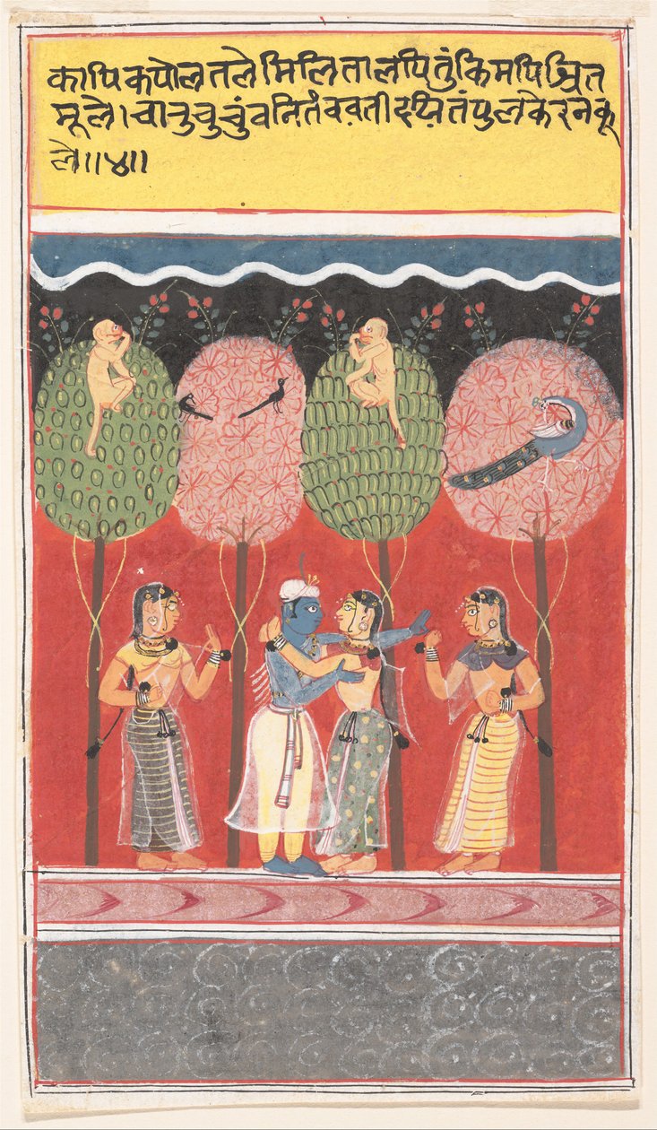 Krishna se deleita com as Gopis ... de uma canção de Gita Govinda dispersa dos vaqueiros, c1630-40. de Unbekannt