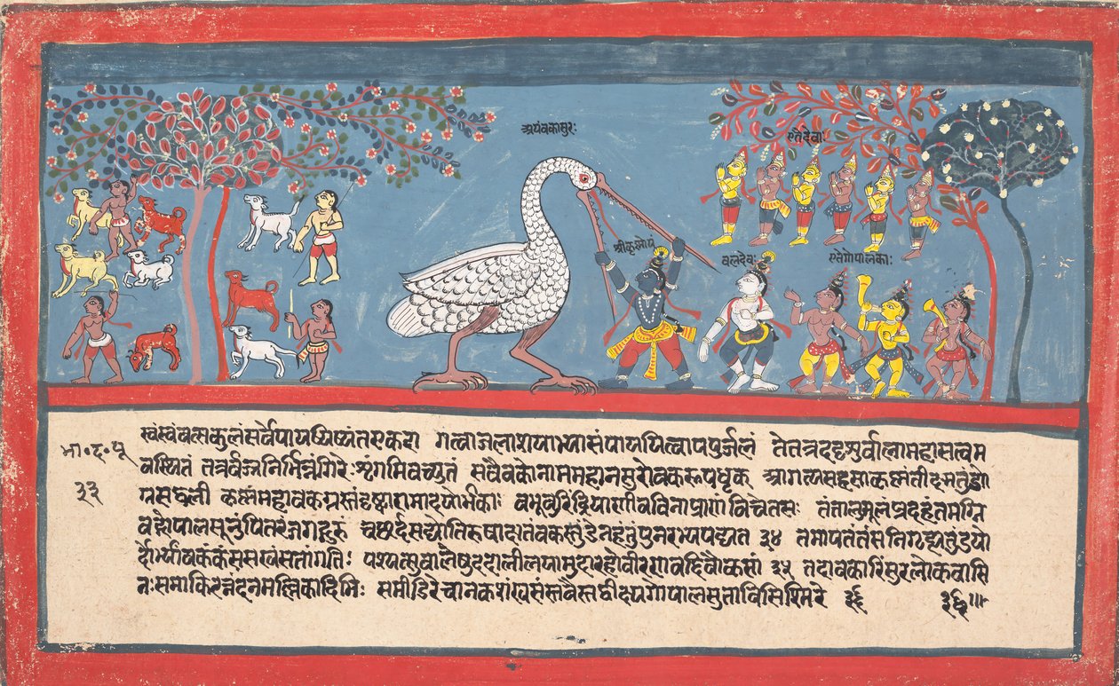 Krishna mata Bakasura, o Demônio do Guindaste ..., de um Bhagavata Purana Disperso ..., 1800-1825. de Unbekannt