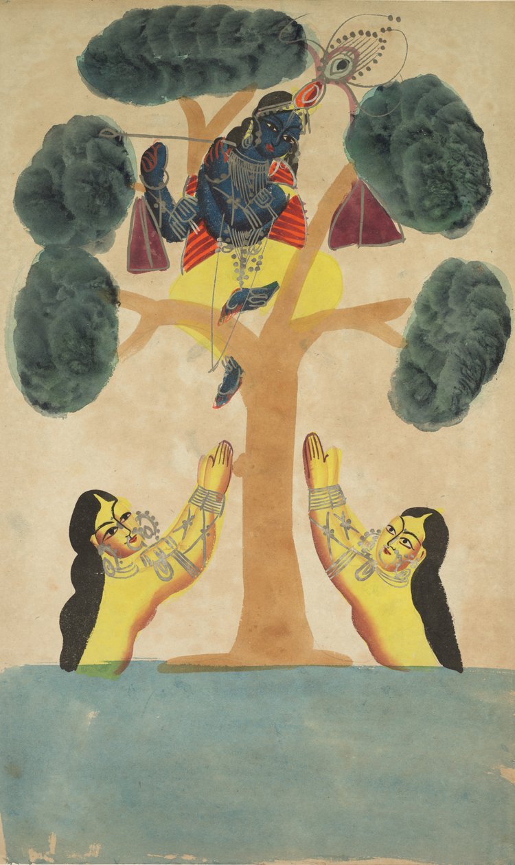 Krishna rouba as roupas das vaqueiras Gopis, de 1800. de Unbekannt