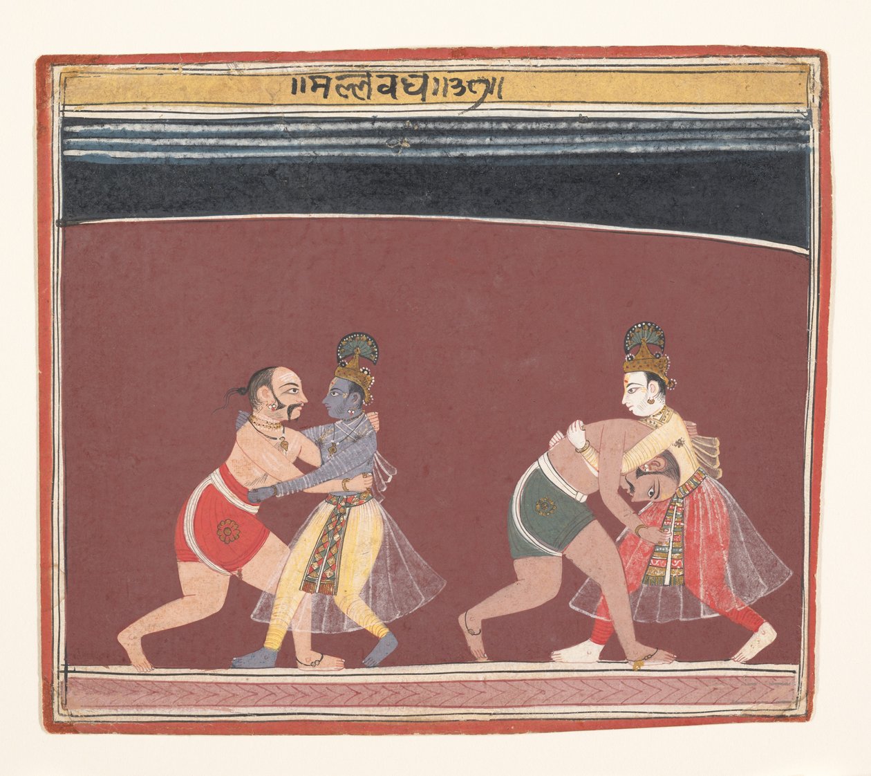 Krishna e Balarama lutam contra o rei maligno Kamsas Wrestlers ..., ca. 1650 de Unbekannt