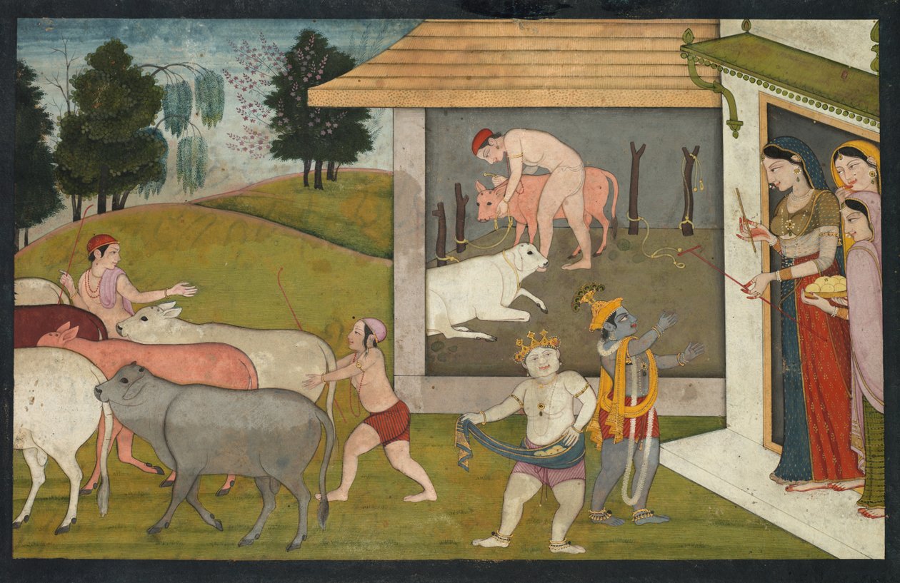 Krishna e Lakshmana Levando o gado para pastar, página do Bhagavata Purana, c. 1780-1790. de Unbekannt
