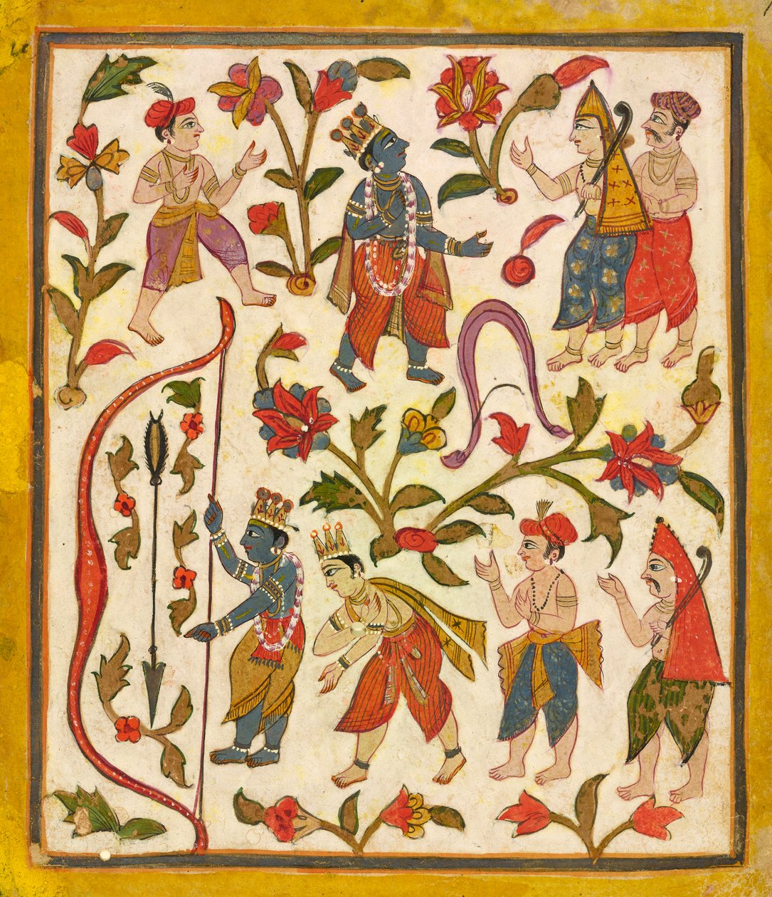 Krishna e o Arco, fólio 24 do Tula Ram Bhagavata Purana, ca. 1720. de Unbekannt
