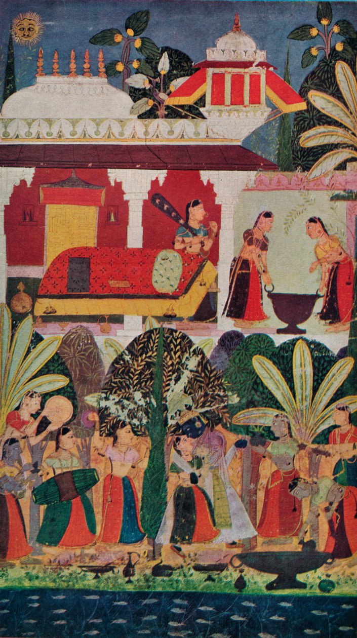 Krishna e as Gopes Gopis no Festival da Primavera, século XVII, 1929 de Unbekannt