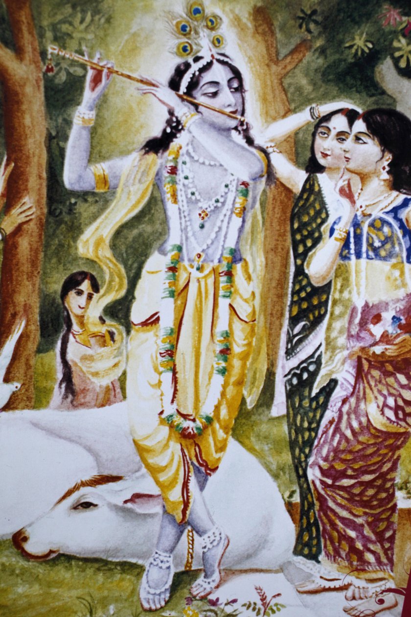 Krishna e o Gopi, como descrito num calendário de Hare Krishna, Londres, Grande-Bretagne de Unbekannt