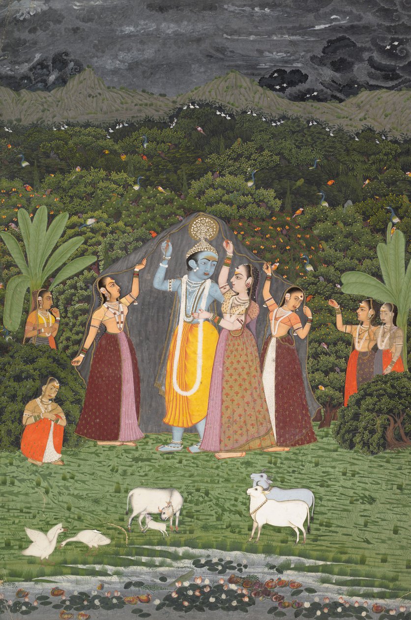 Krishna e as Gopis se abrigam da chuva, 1760. de Unbekannt