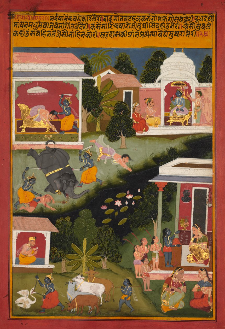 Krishna como o Destruidor de Demônios, página de Surdass Sursagar, c. 1700 de Unbekannt