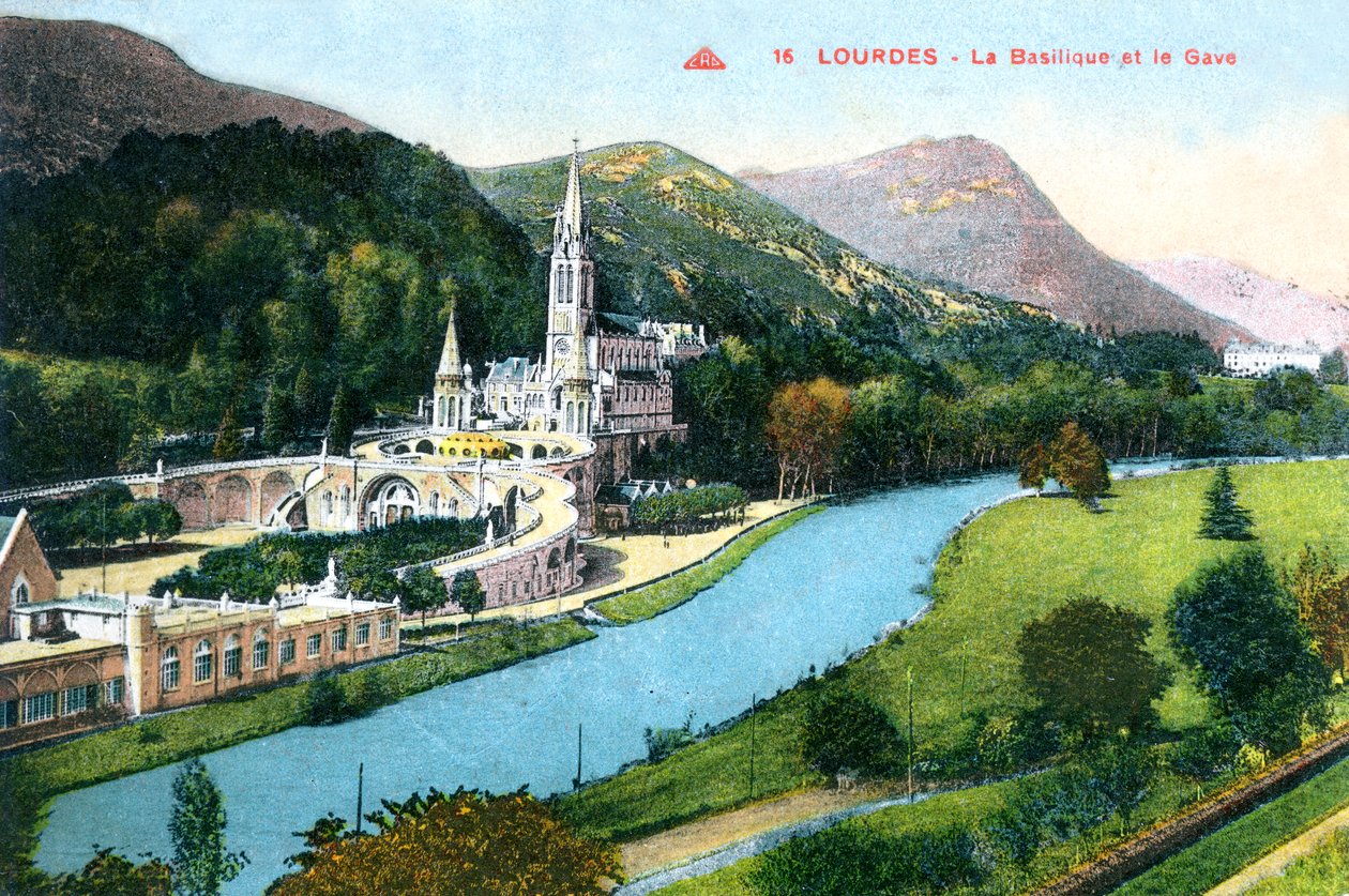 A Basílica e o Gave, Lourdes, França, 1933 de Unbekannt