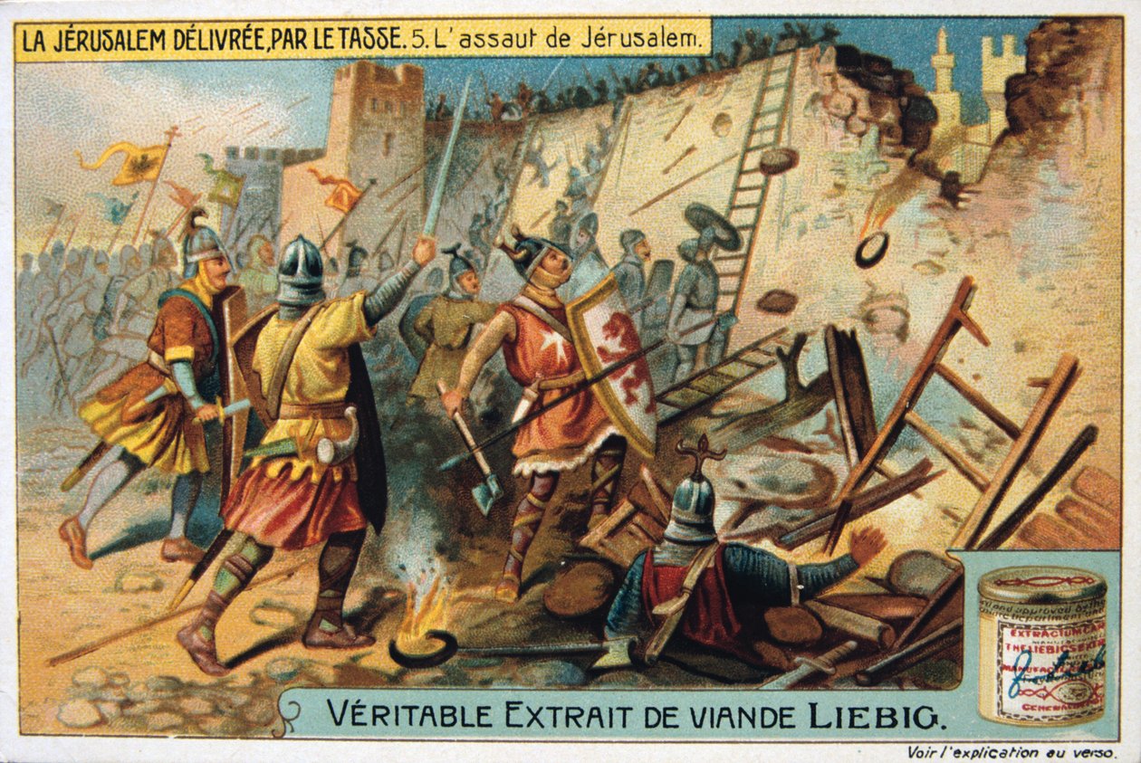 La Jerusalem deliveree par le Tasse, O ataque a Jerusalém. século 19 de Unbekannt