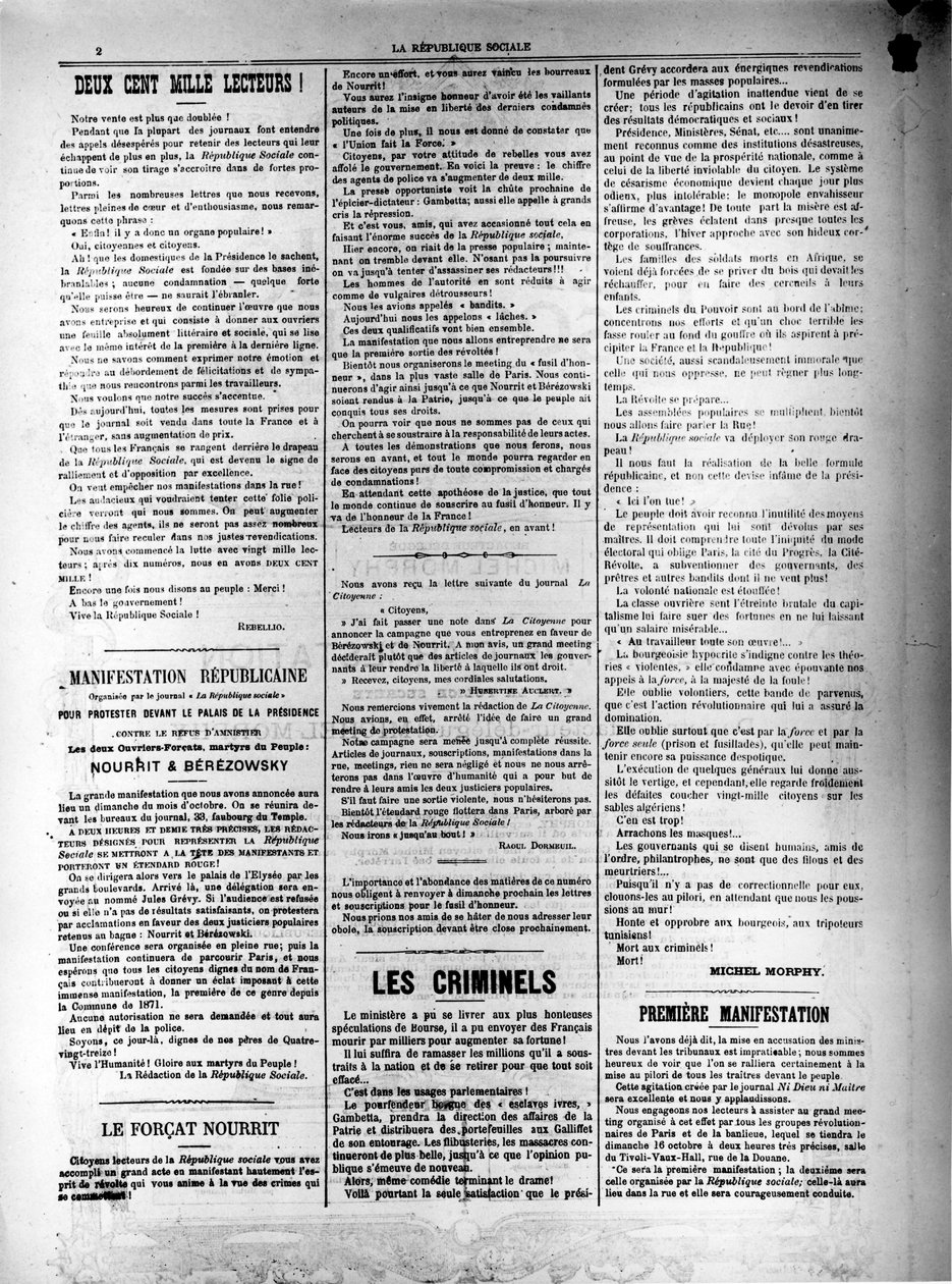 Jornal La Republique Sociale de 13 de outubro de 1881 de Unbekannt