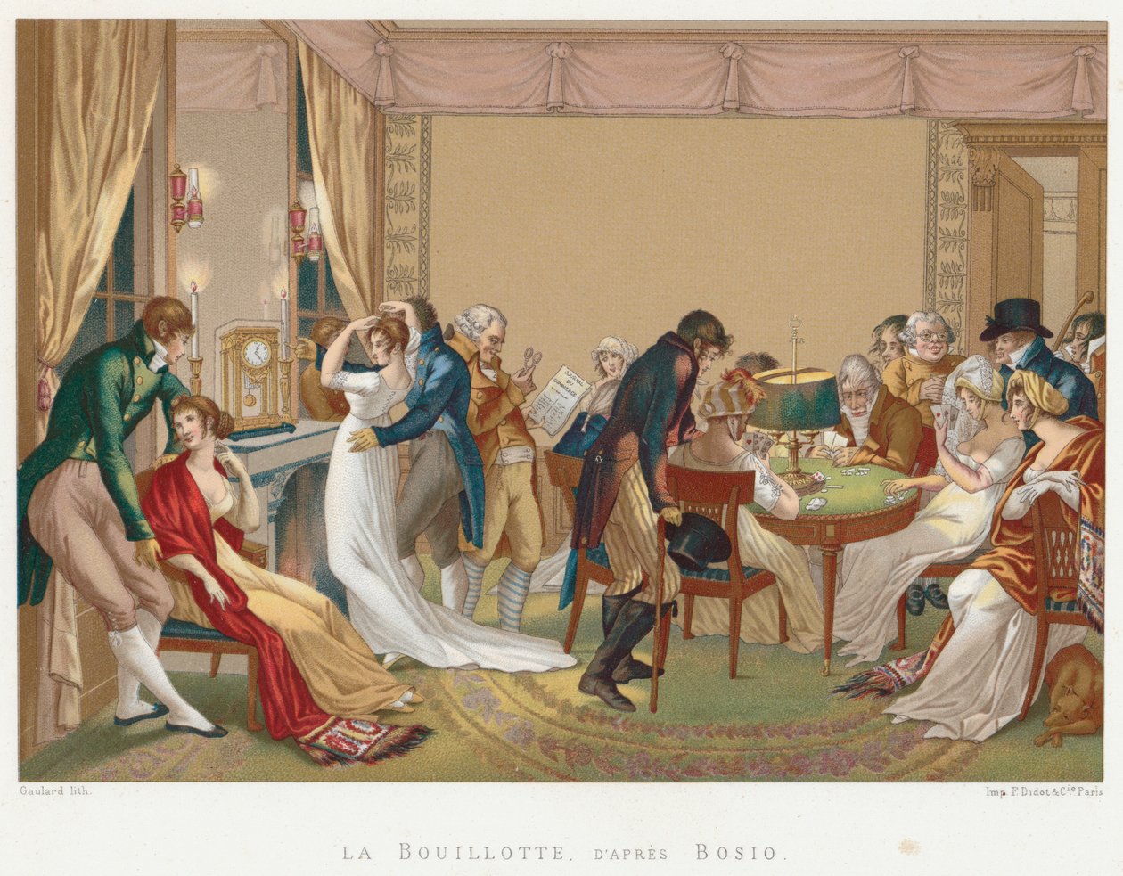 Senhoras e senhores jogando La Bouillotte, França, c1804-1814 de Unbekannt