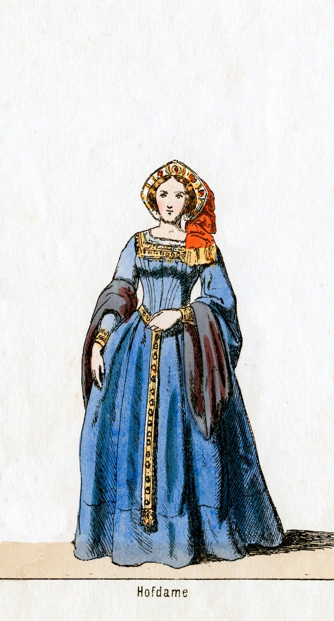 Lady-in-waiting, figurino para peça de Shakespeares, Henrique VIII, século XIX de Unbekannt