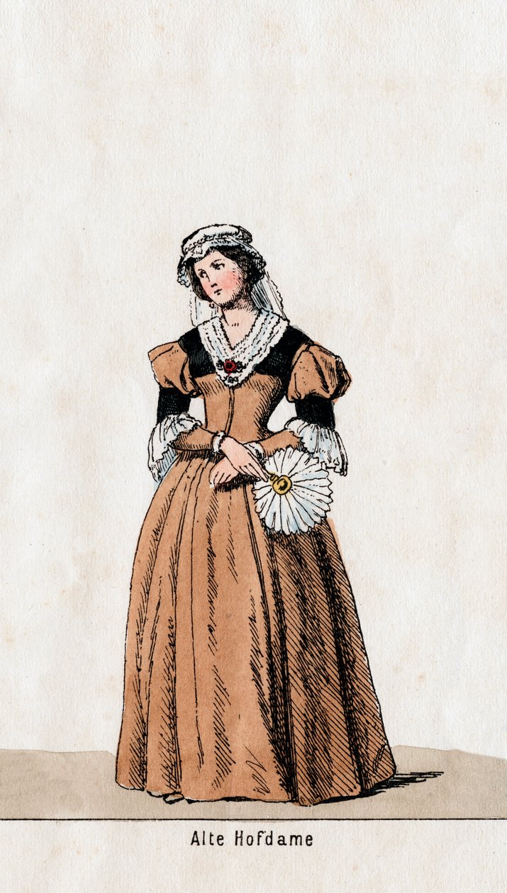 Lady-in-waiting, figurino para peça de Shakespeares, Henrique VIII, século XIX de Unbekannt