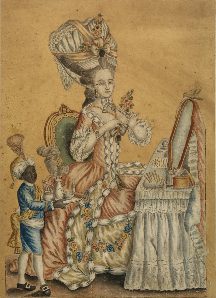 Senhora em um banheiro com um menino negro, década de 1770 de Unbekannt